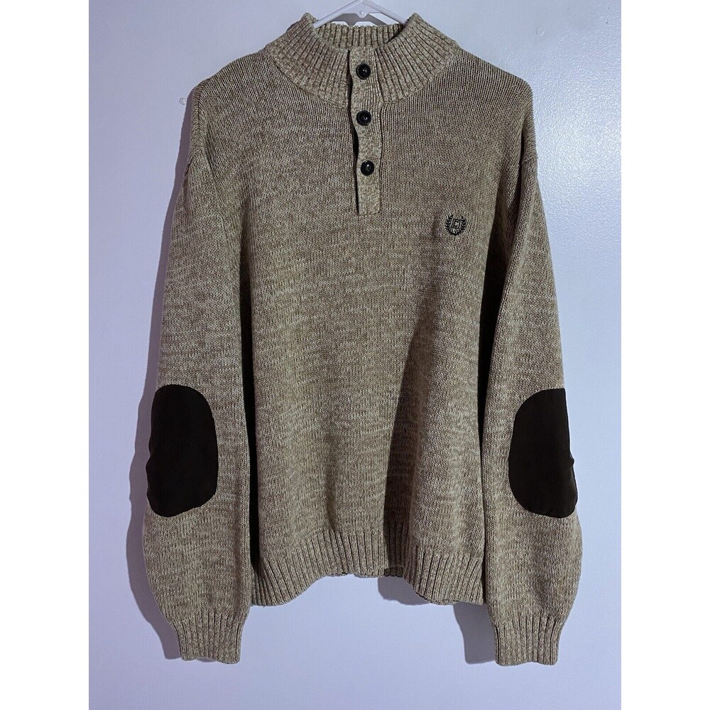 Chaps Pullover Sweater Mens XL Brown Elbow Patches Grandpacore Preppy Goblincore